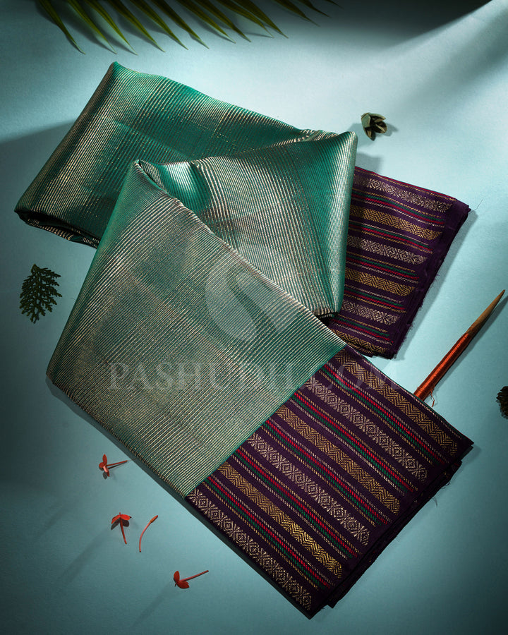Sapphire Green And Purple Kanjivaram Silk Saree - S1114(F)