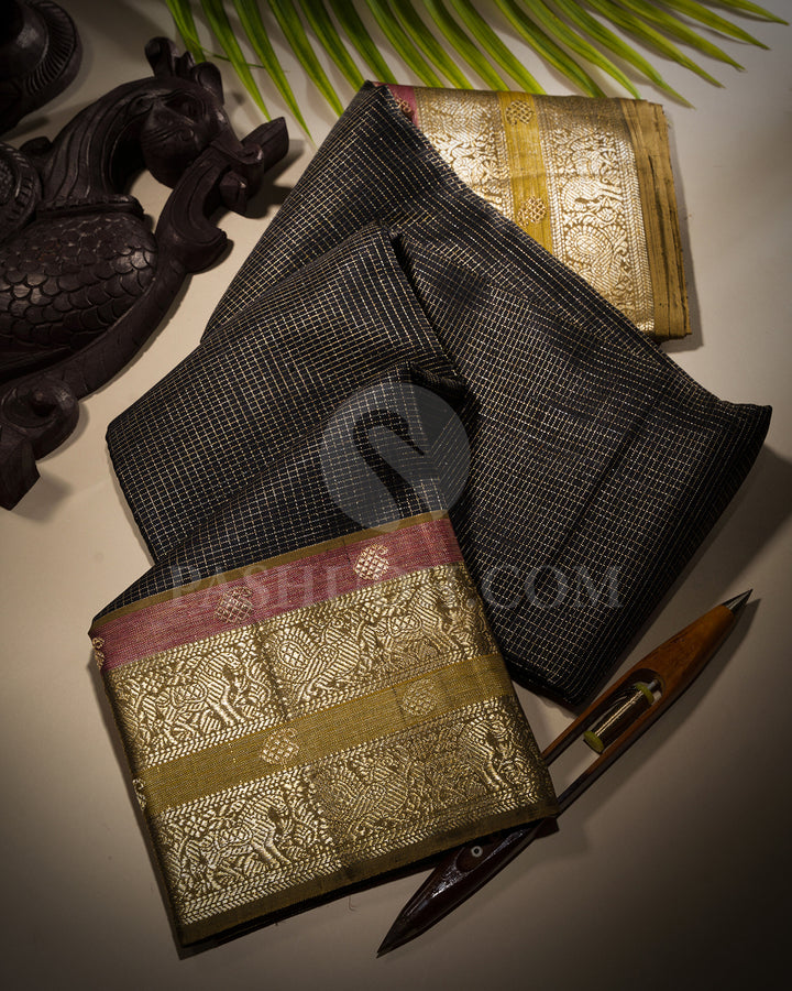 Black and Khaki Kanjivaram Silk Saree - S1056(B)