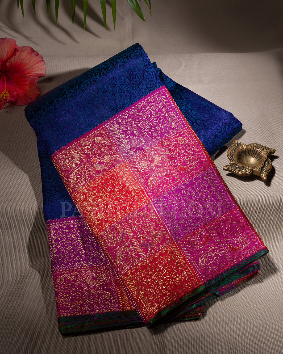 Dark Blue, Red, Magenta And Violet Kanjivaram Silk Saree - S1380(A)