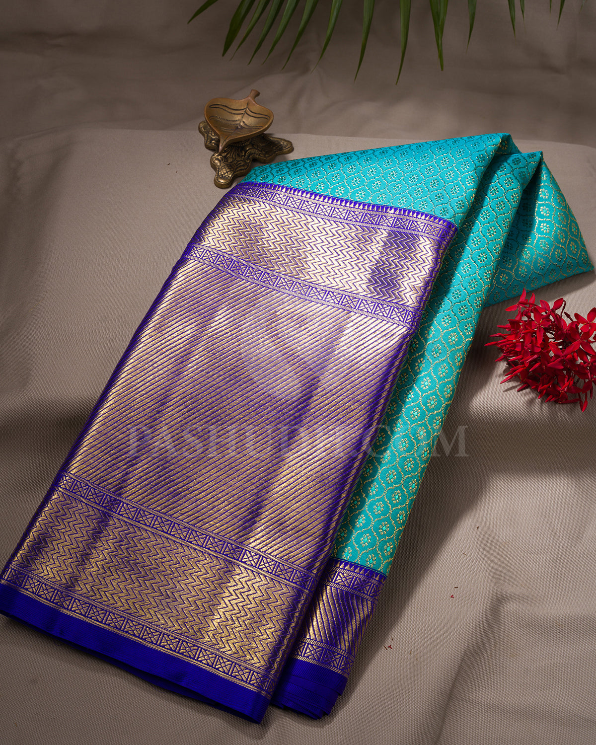 Turquoise Blue And Royal Blue Kanjivaram Silk Saree - BKB9