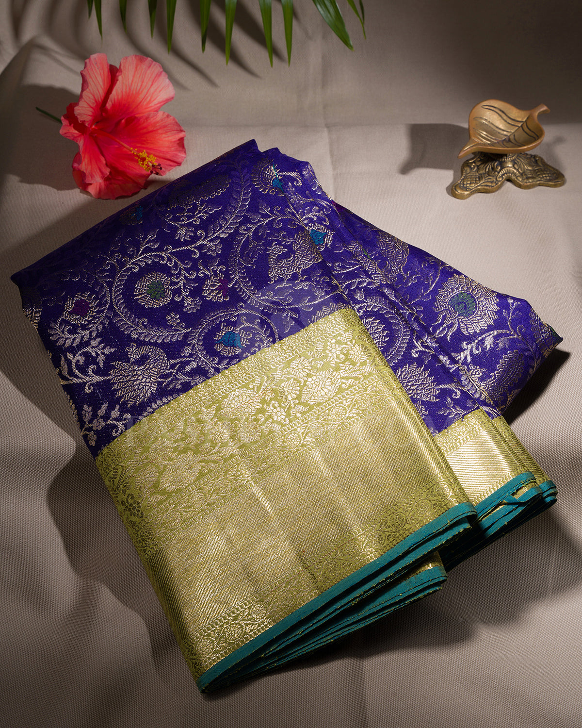 Royal Blue And Parrot Green Kanjivaram Silk Saree - S1253 ( C )