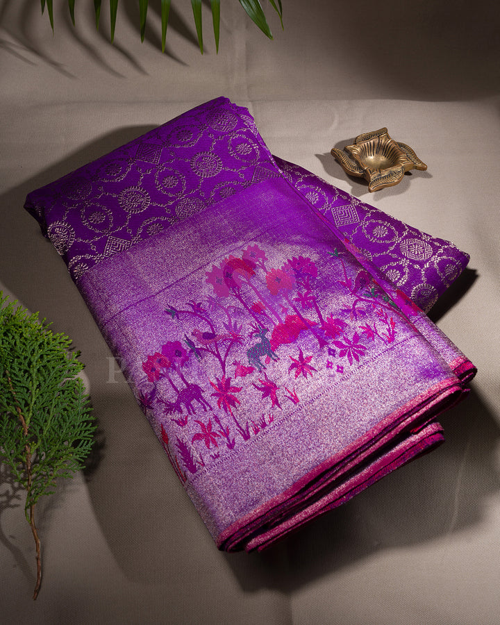 Violet Pure Zari Kanjivaram Silk Saree with Shimmer Paithani Border - P174(A)