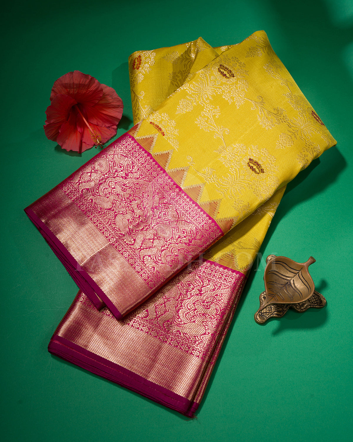 Lime Yellow And Magenta Kanjivaram Silk Saree - S1242(B)