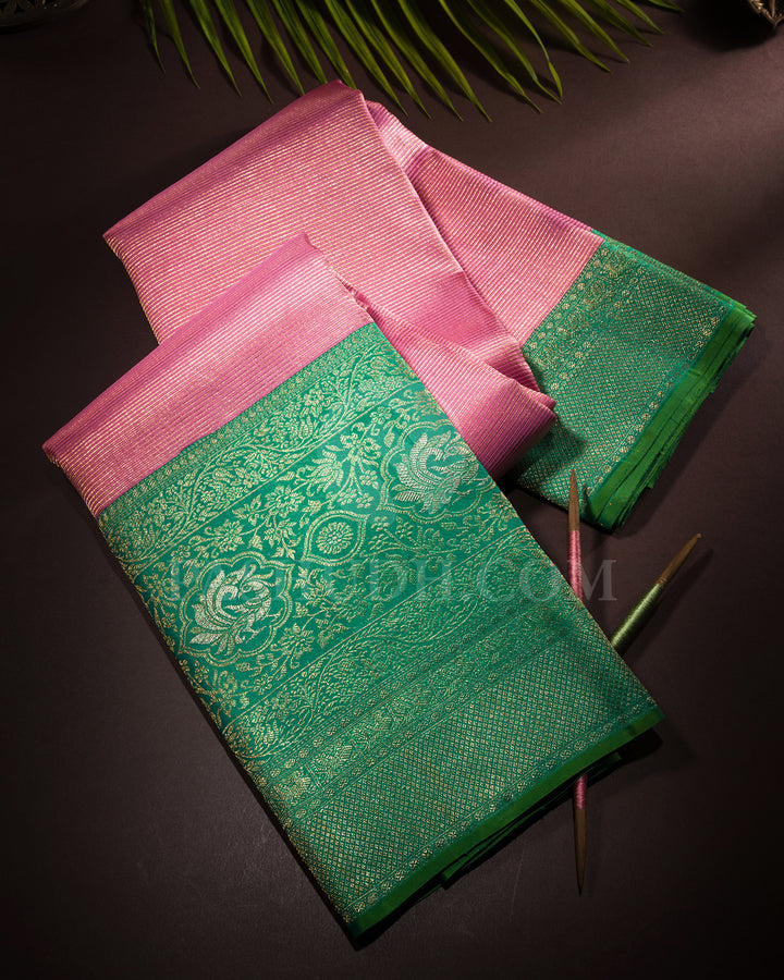 Baby Pink And Emerald Green Kanjivaram Silk Saree - S1339(B)