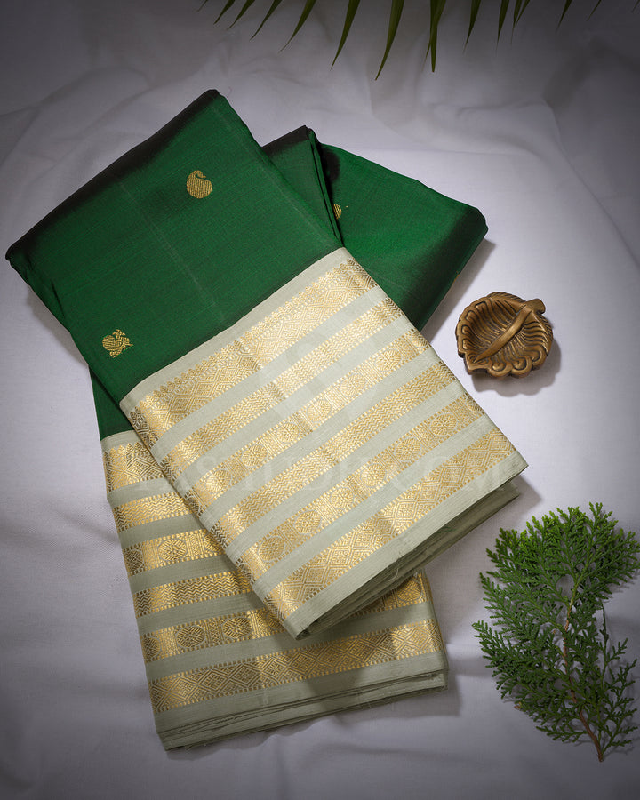Forest Green And Sage Green Kanjivaram Silk Saree - BKF18