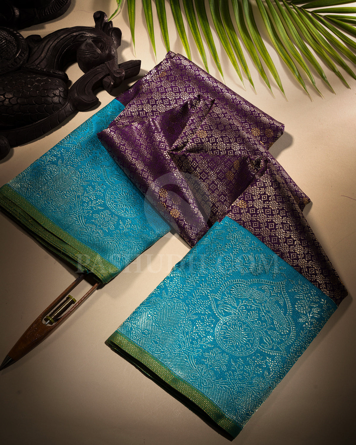 Violet And Anandha Blue Kanjivaram Silk Saree - S1410(A)