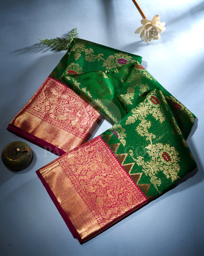 Emerald Green and Magenta Kanjivaram Silk Saree - S1242(C)