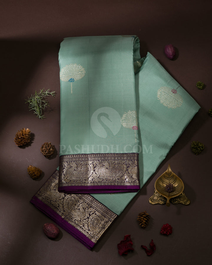 Light Teal & Purple Kanjivaram Silk Saree - S1144(A)