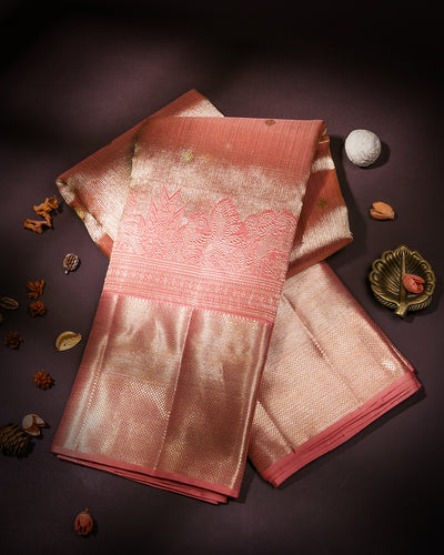 Peachy Pink Kanjivaram Silk Saree - S856 - View1