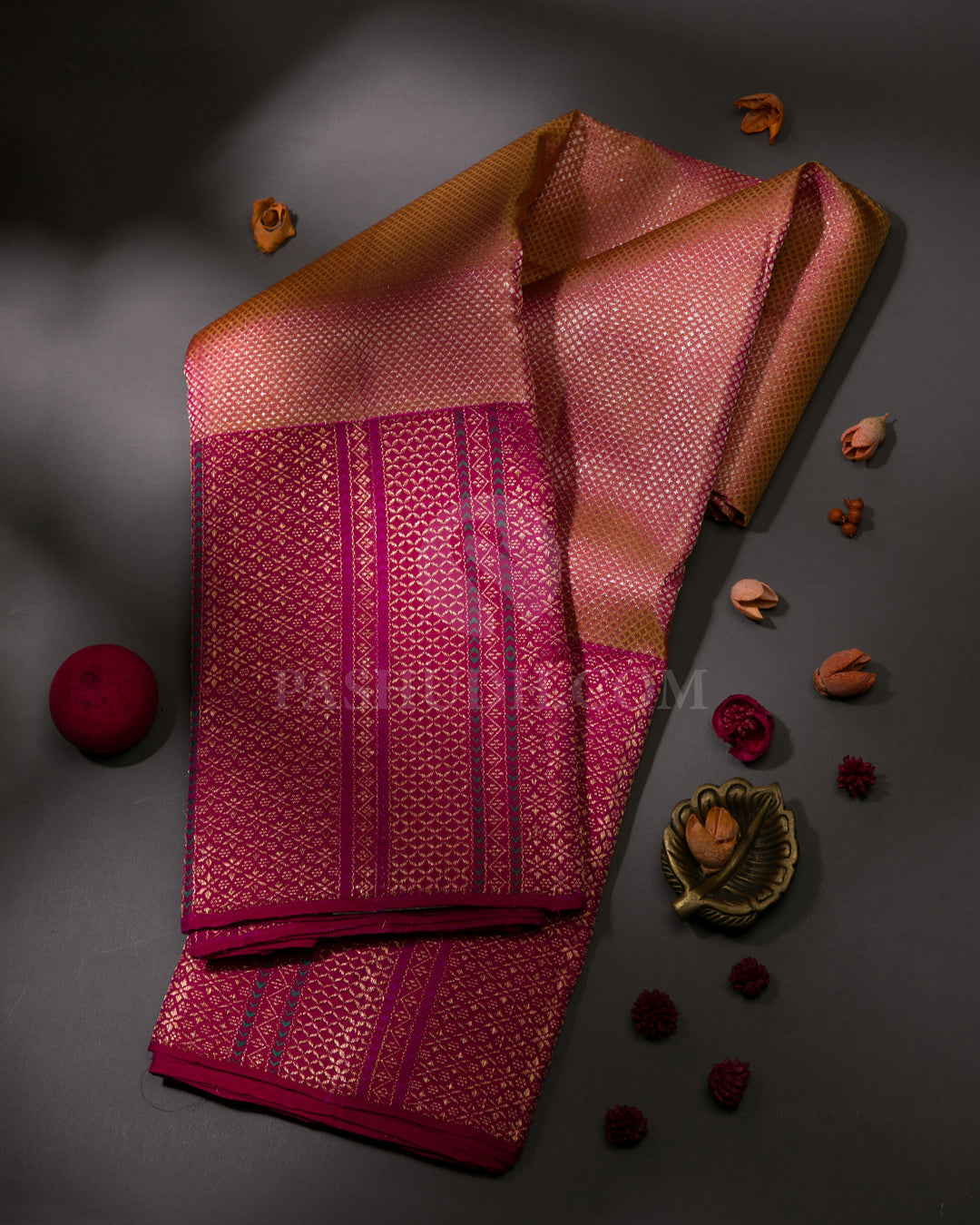 Peach & Rani Pink Kanjivaram Silk Saree- S1098(A)