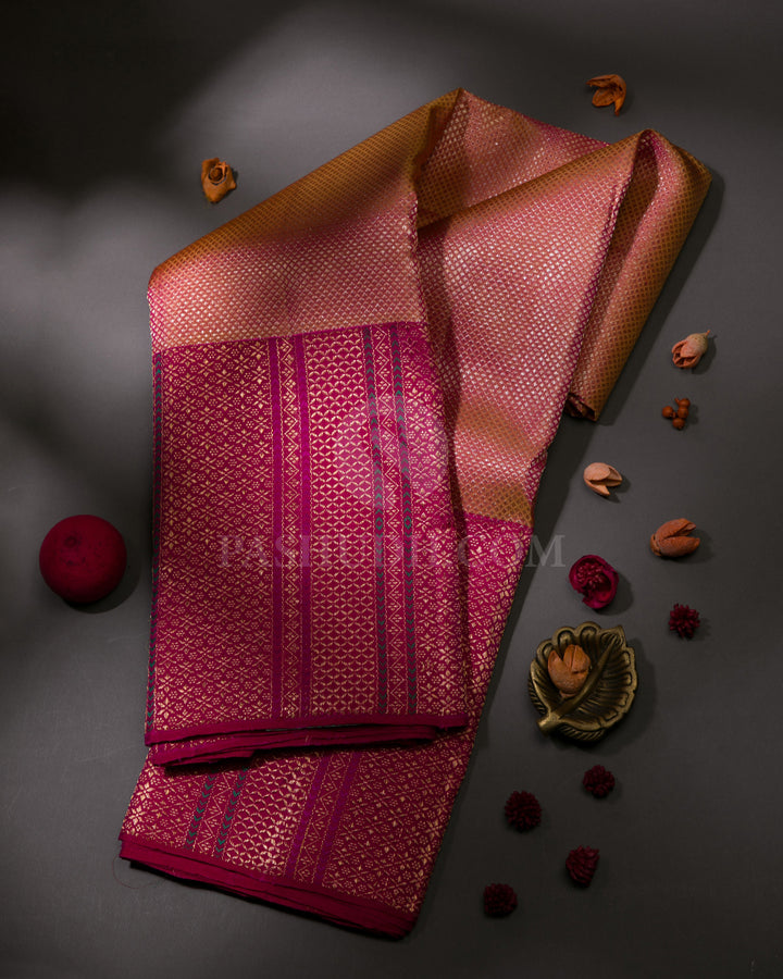 Peach & Rani Pink Kanjivaram Silk Saree- S1098(A)