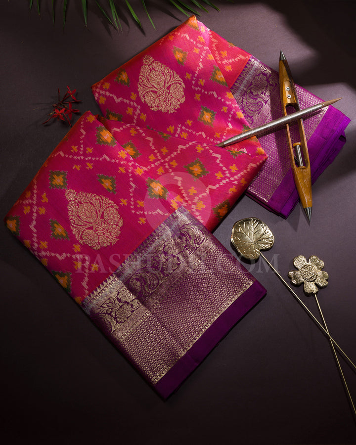 Dual Shaded Pink Shot Orange Kanjivaram Silk Saree-DA5