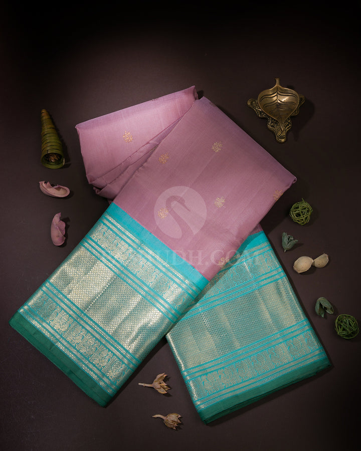 Peach and Sky Blue Kanjivaram Silk Saree - S895