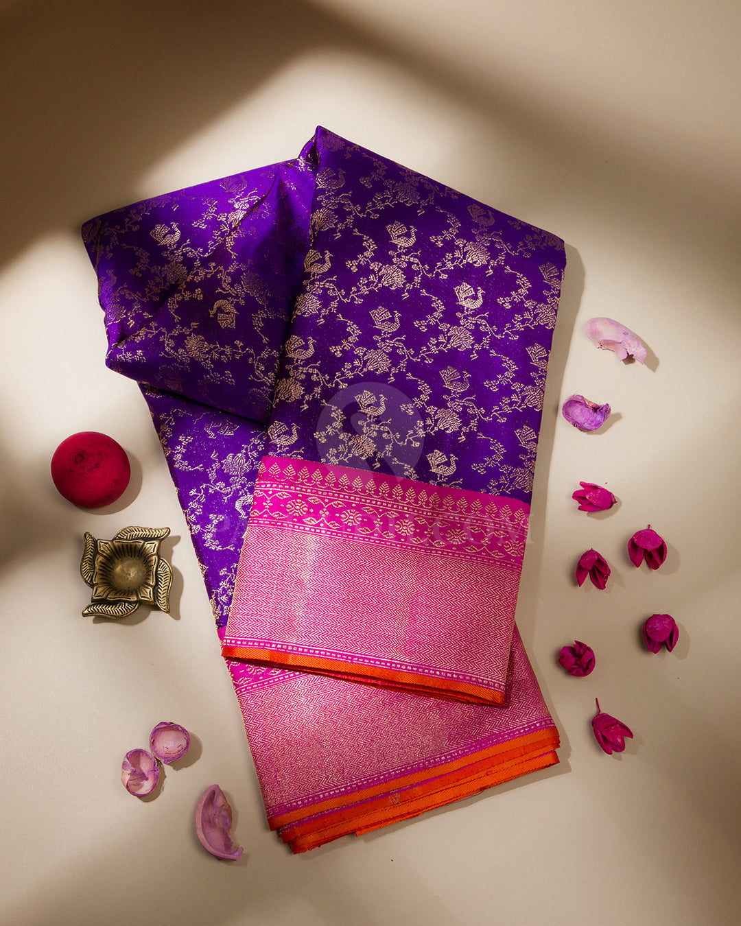 Ink Blue & Pink Kanjivaram Silk Saree - S917