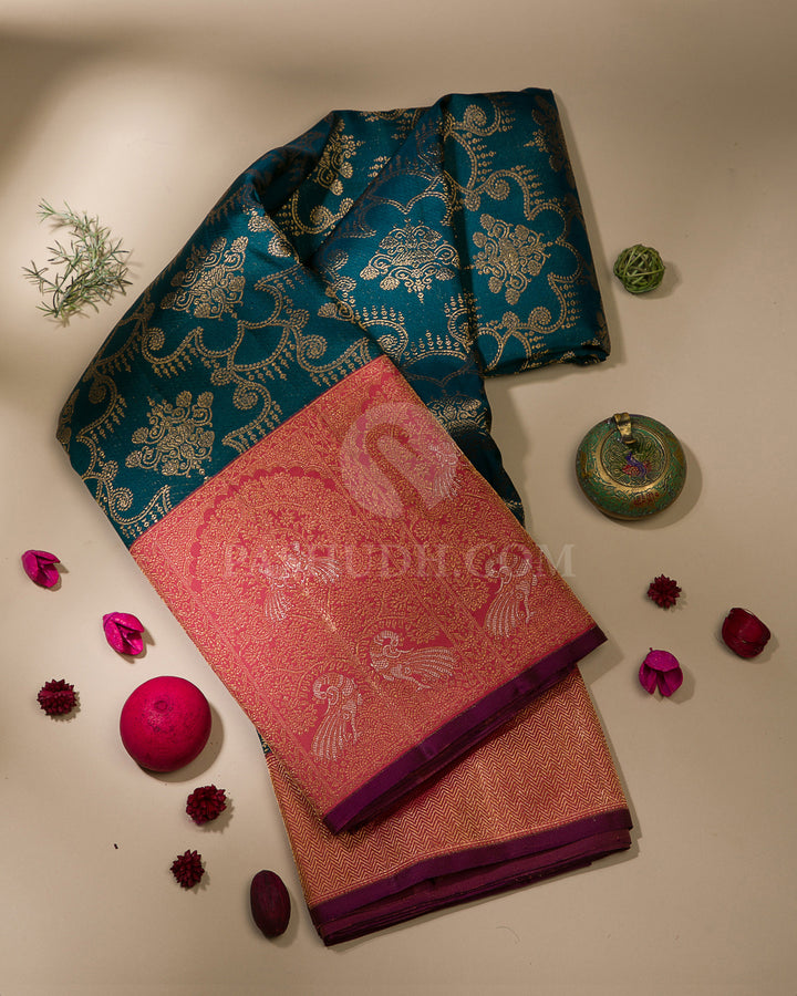 Cobalt Blue & Baby Pink Kanjivaram Silk Saree - S1048(C)