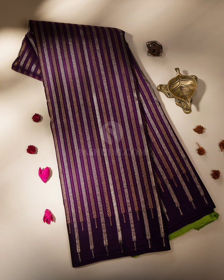 Dark Violet Borderless Kanjivaram Silk Saree - S800 -View 1