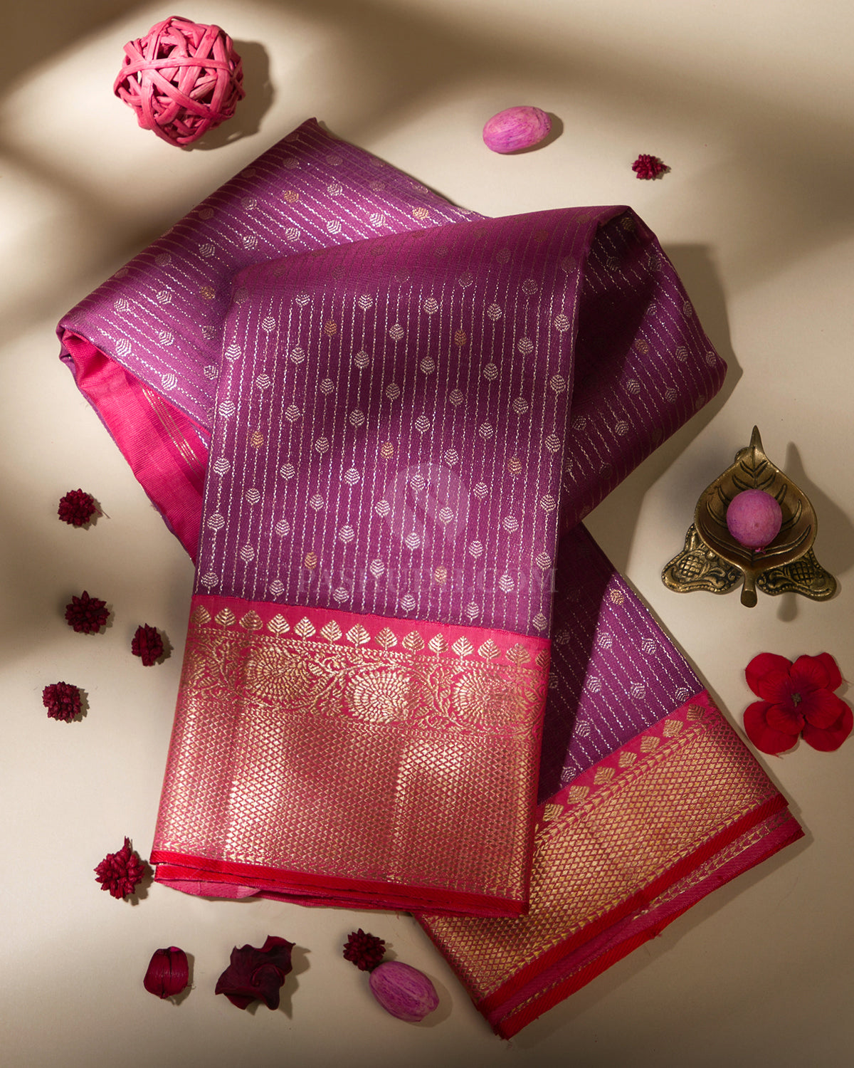 Purple & Pink Zari Kanjivaram Silk Saree - S811 - View 1