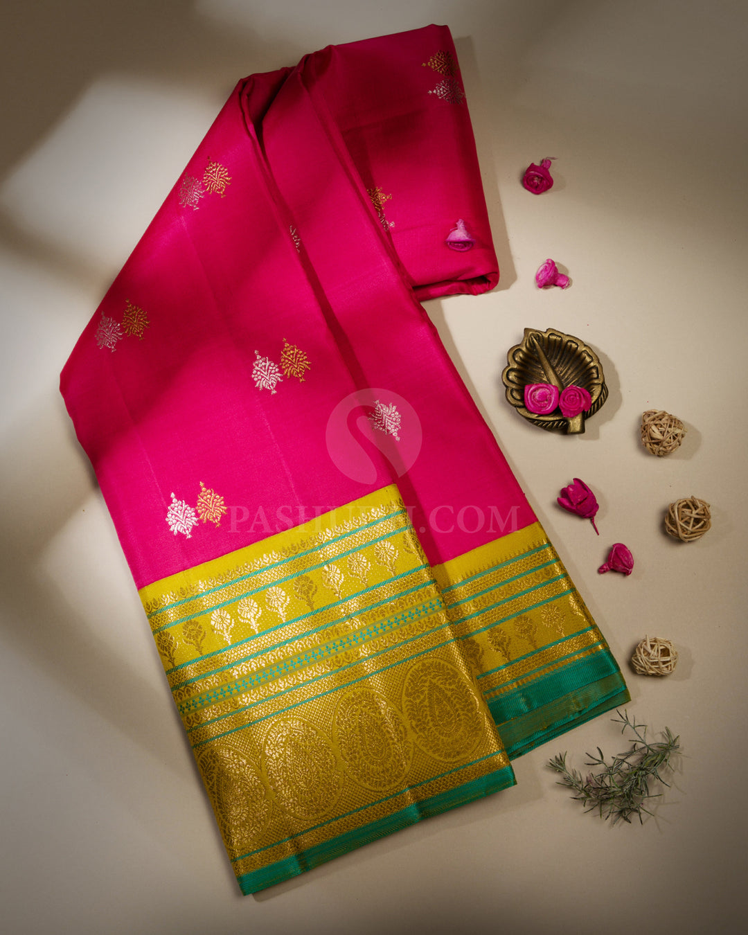 Rogue Pink and Mustard Yellow Pure Zari Kanjivaram Silk Saree - S699 - View 1