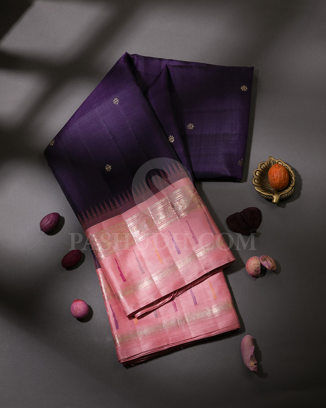 Purple And Baby Pink Kanjivaram Silk Saree with Paithani Border - S1161(A)