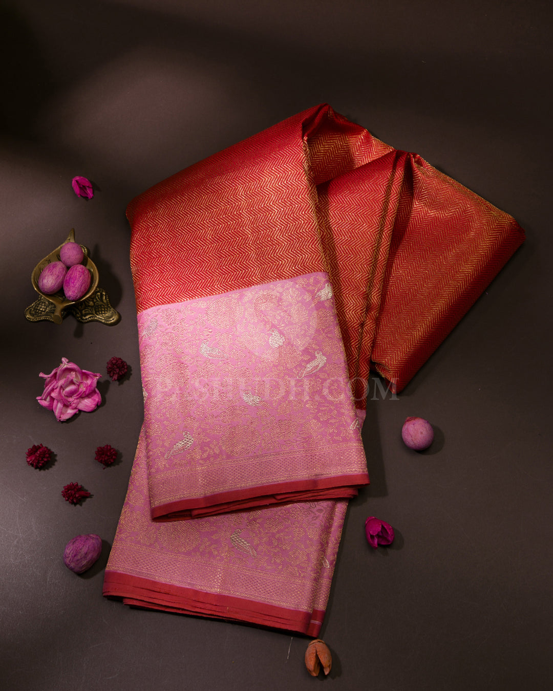 Red & Baby Pink Kanjivaram Silk Saree - S1059(A)