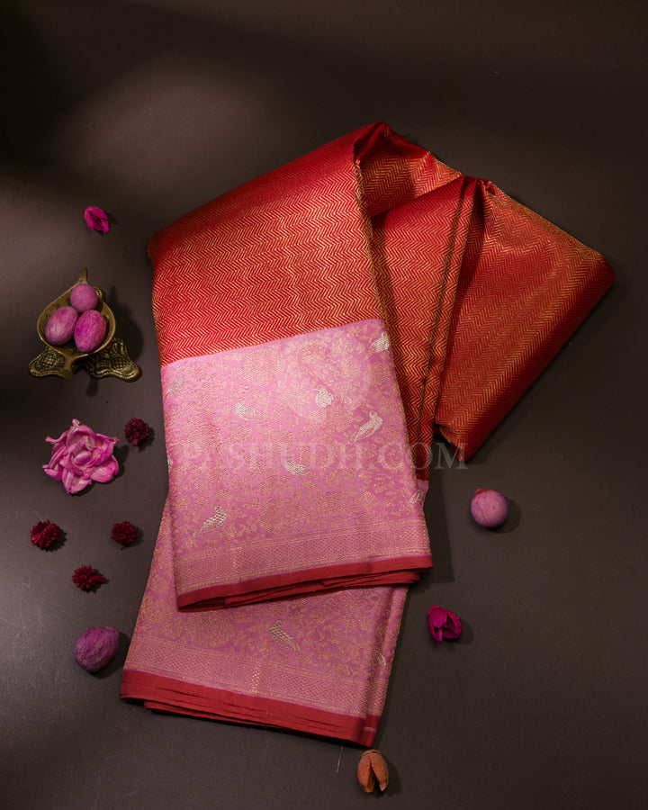 Red & Baby Pink Kanjivaram Silk Saree - S1059(A)