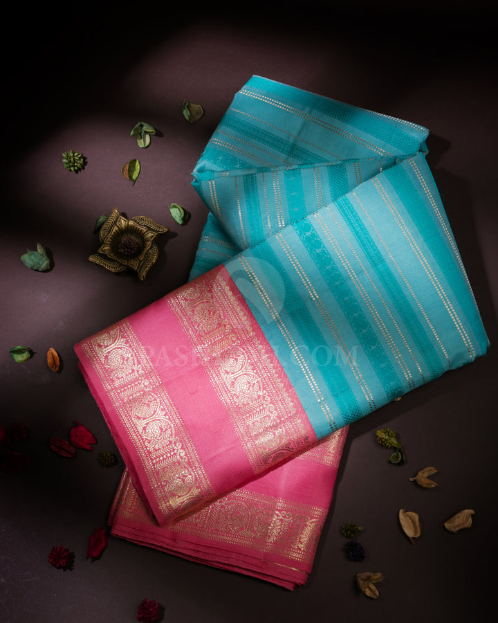 Sky Blue and Pink Kanjivaram Silk Saree - S914