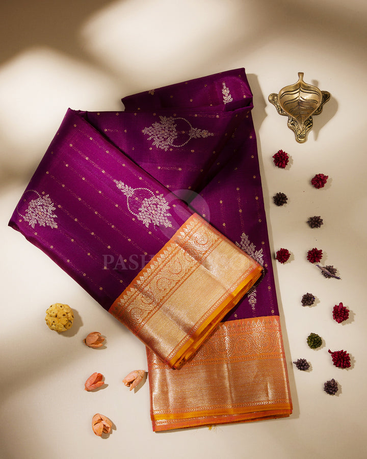 Dark Violet & Orange Kanjivaram Silk Saree - S913