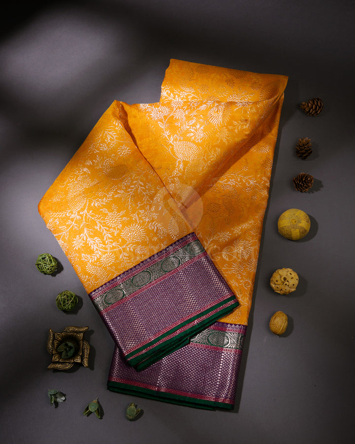 Yellow & Purple Kanjivaram Silk Saree - S912