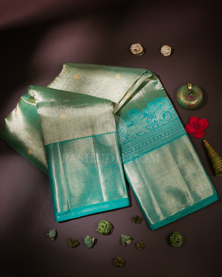 Gold & Turquoise Kanjivaram Silk Saree - S898