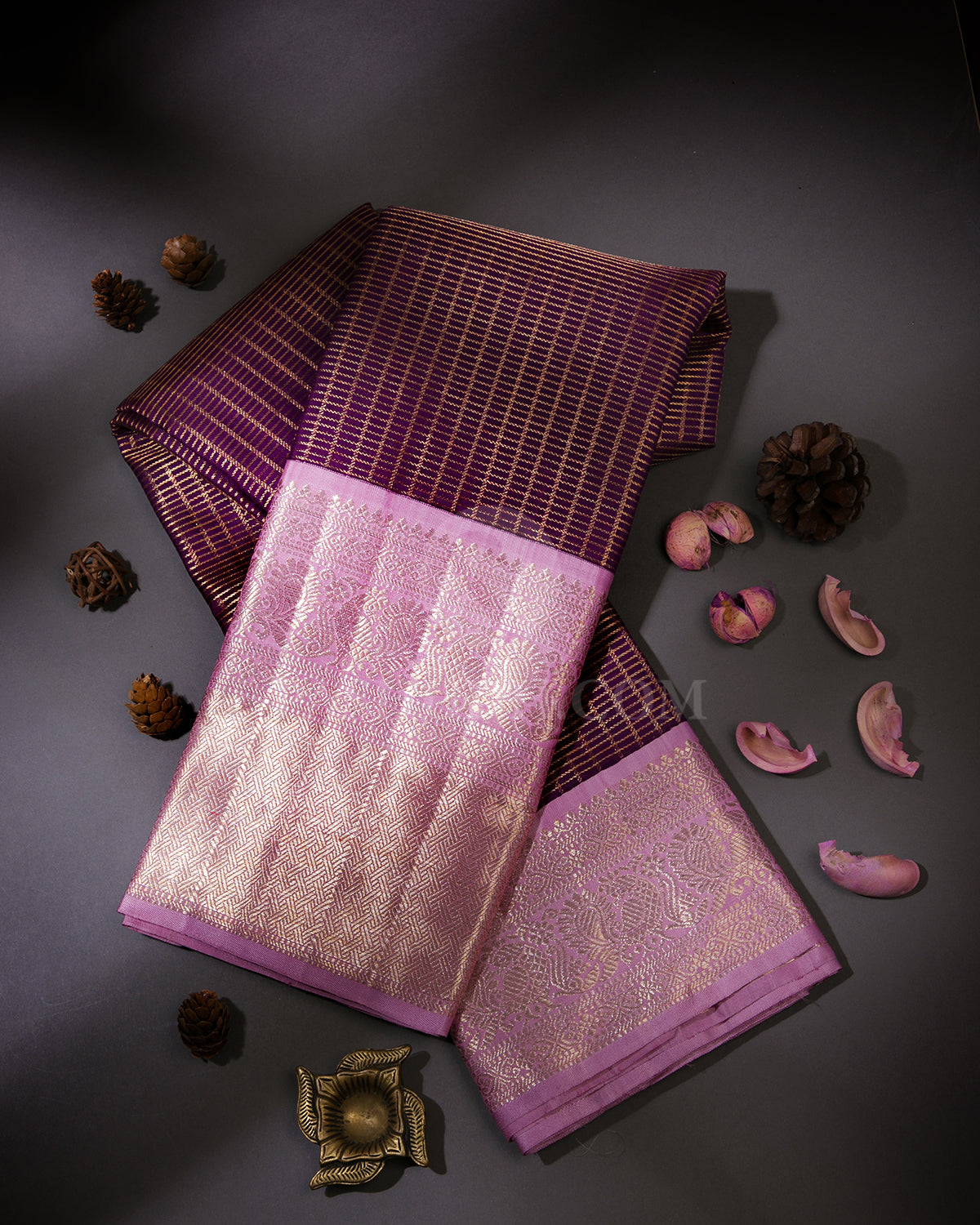 Aubergine & Lavender Kanjivaram Silk Saree - S911