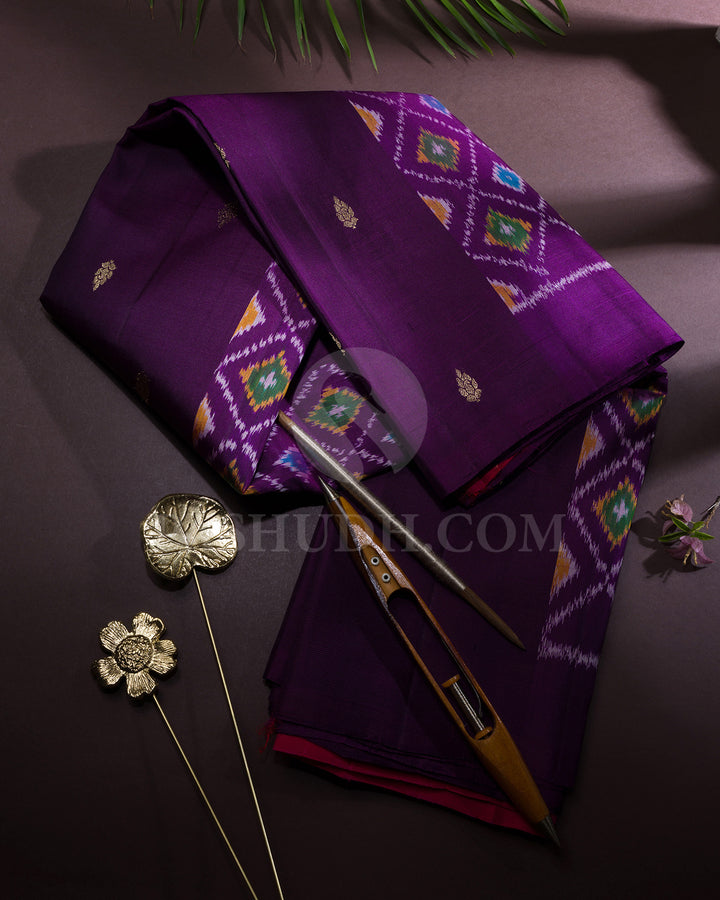 Dark Purple With Rani Pink Kanjivaram Silk Saree-DA4