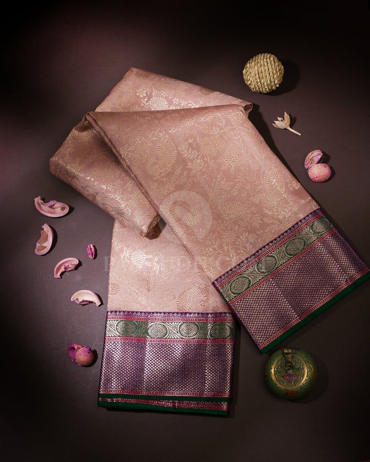 Peach Pink & Purple Kanjivaram Silk Saree - S896