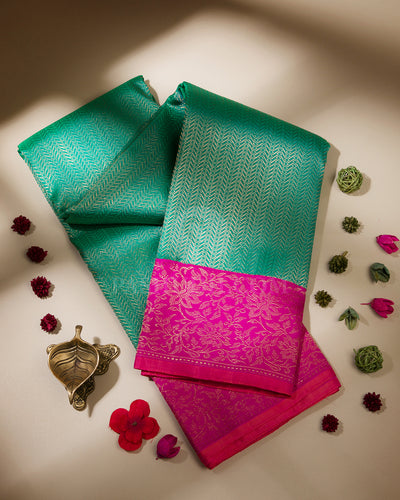 Sea Green & Pink Kanjivaram Silk Saree - S900 - View 1