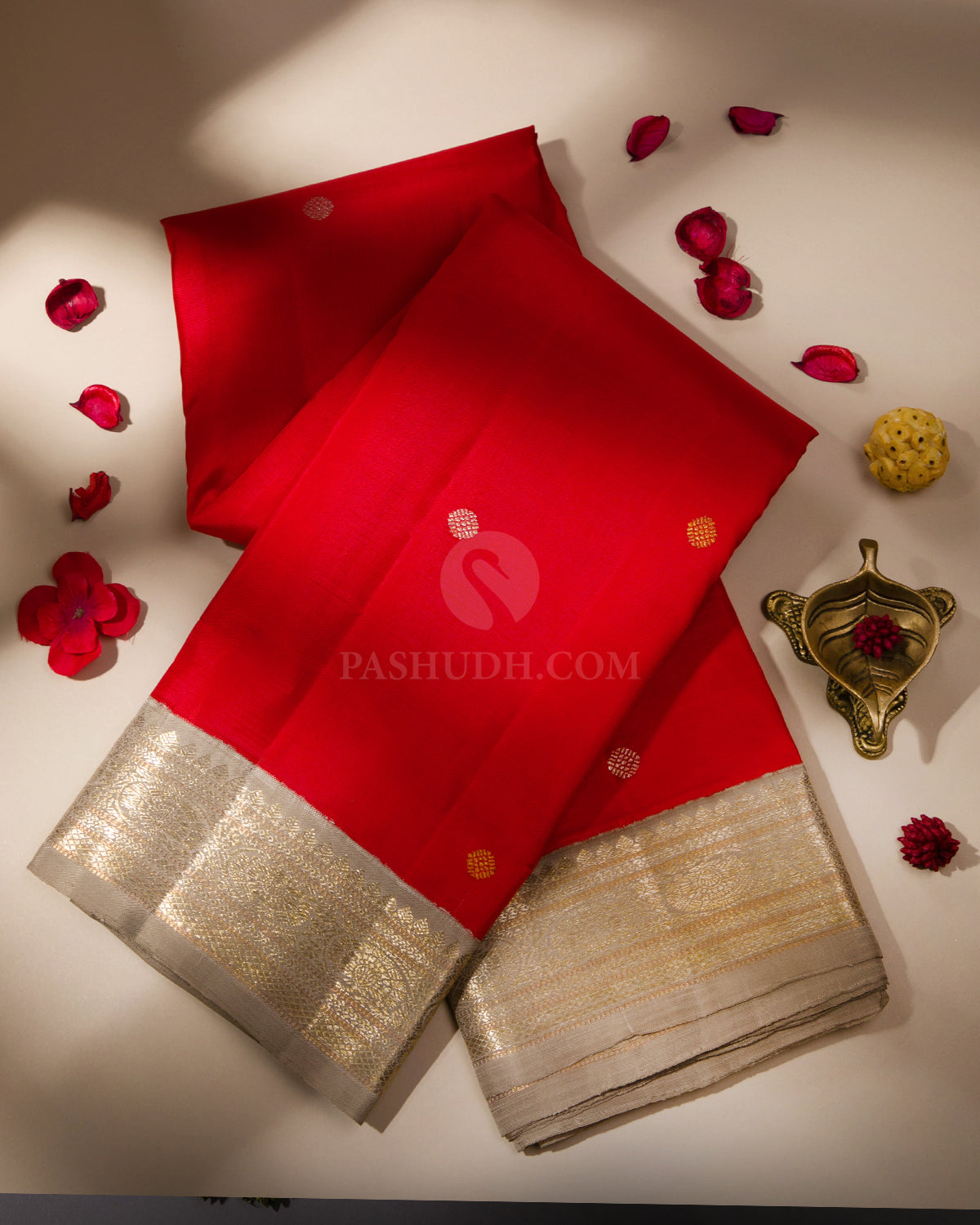 Dark Red & Grey Kanjivaram Silk Saree - S770- View 1