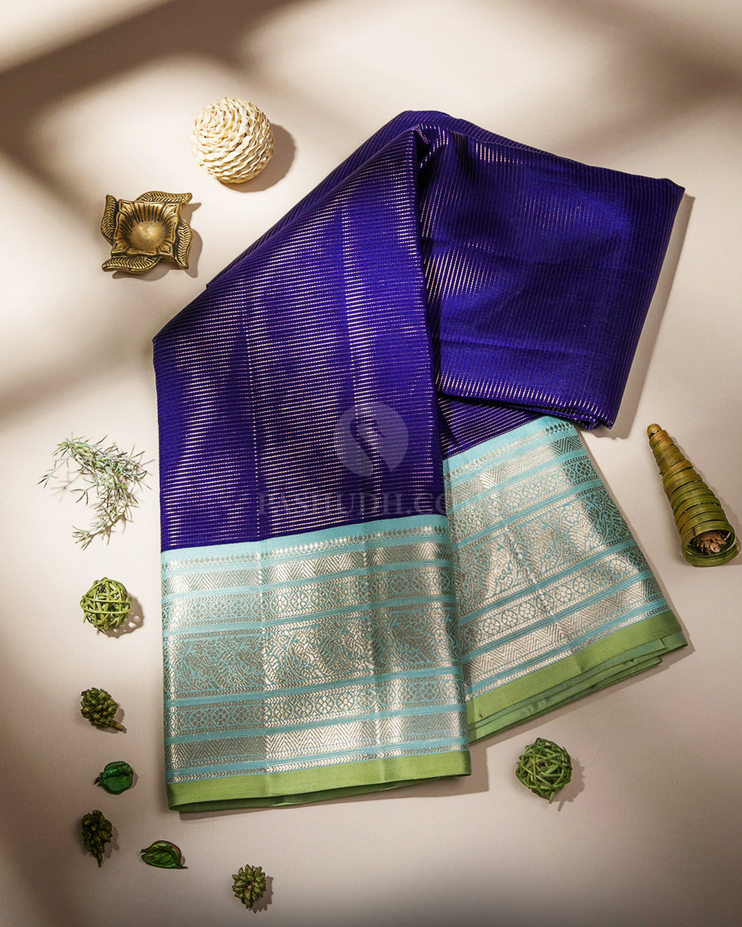 Royal Blue & Pale Sky Blue Kanjivaram Silk Saree - S864  - View 1