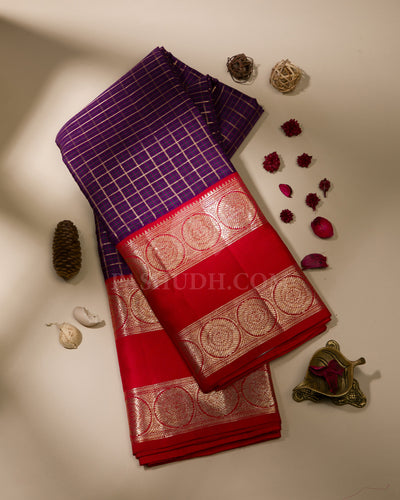 Violet And Red Kanjivaram Silk Saree - S1022(B)