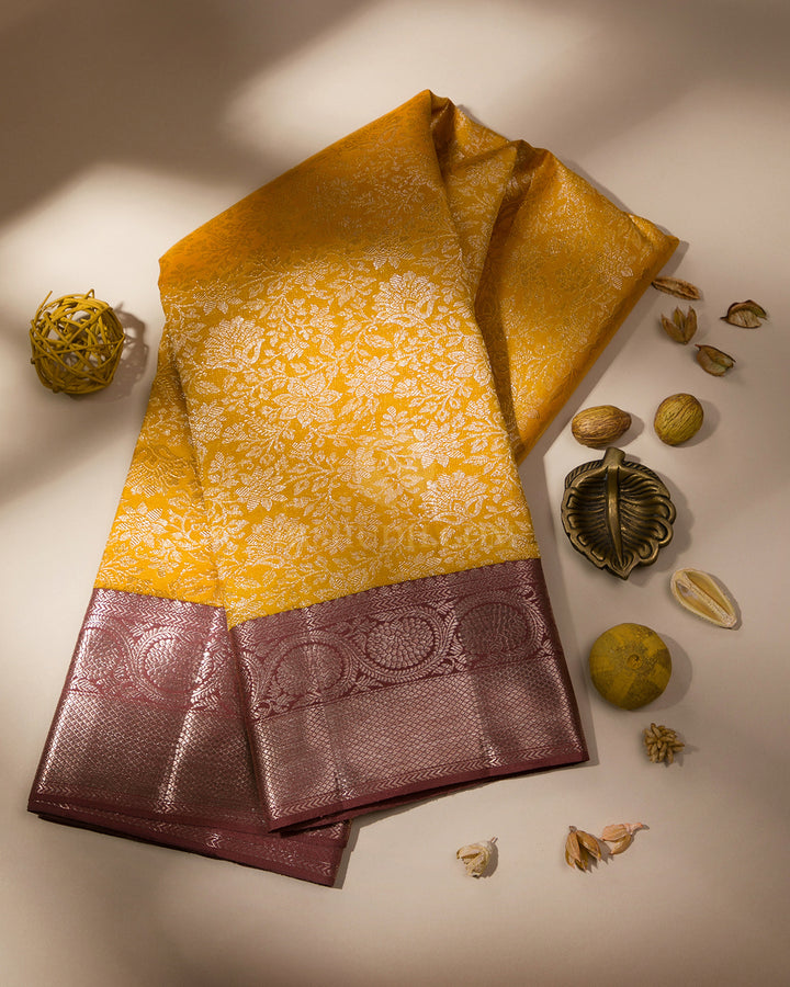 Mustard and Chocolate Kanjivaram Silk Saree - S772 View 1