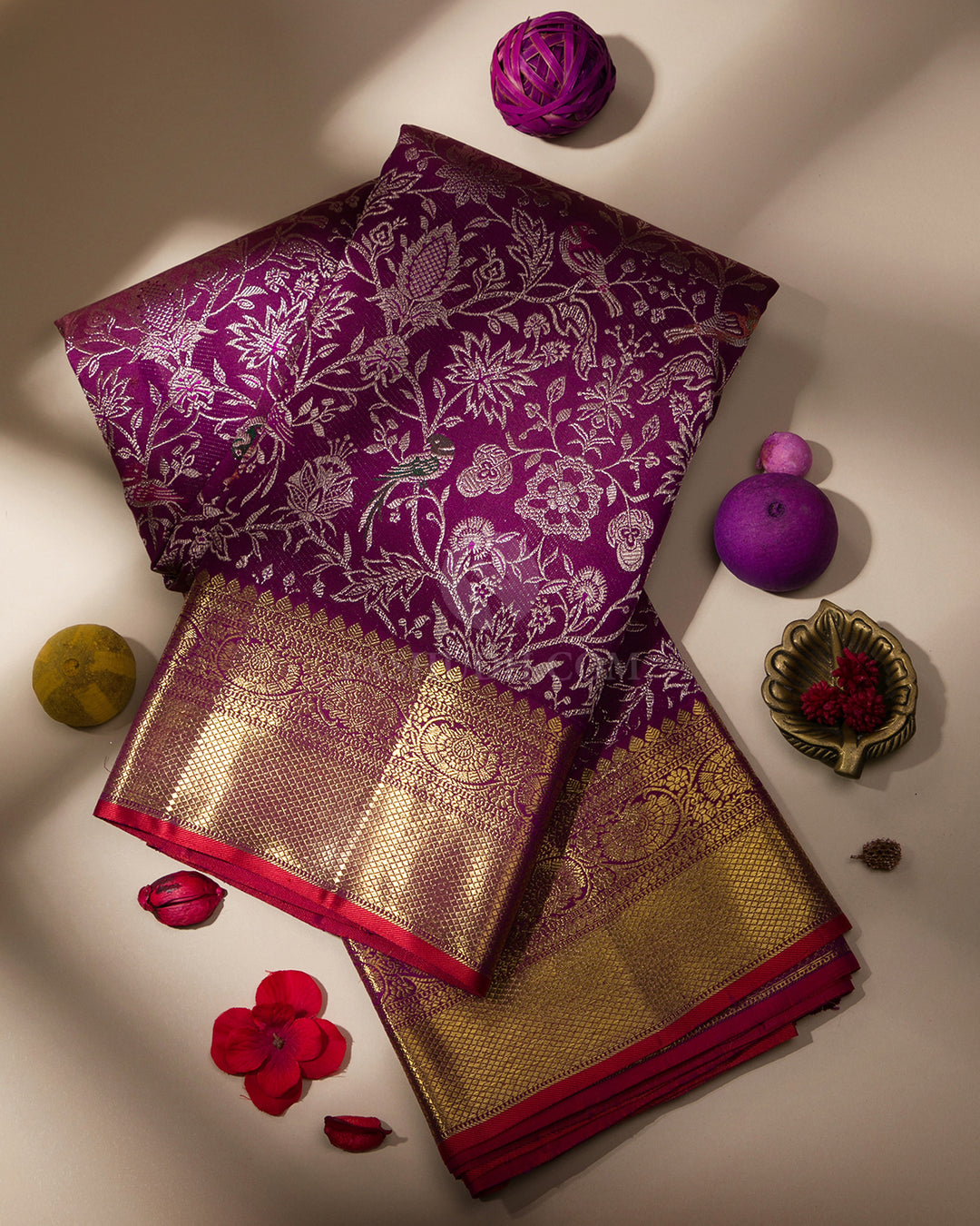 Purple Pure Zari Kanjivaram Silk Saree - P109 - View 1