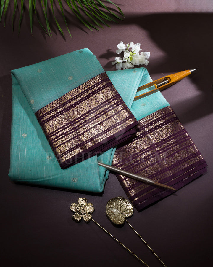 Light Mint With Betel Nut Lenin Kanjivaram Silk Saree-DA2