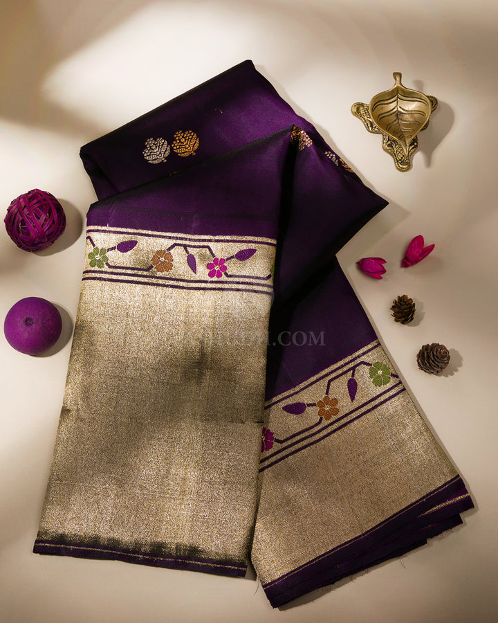 Dark Violet Pure Zari Kanjivaram Silk Saree - S730 - View 1