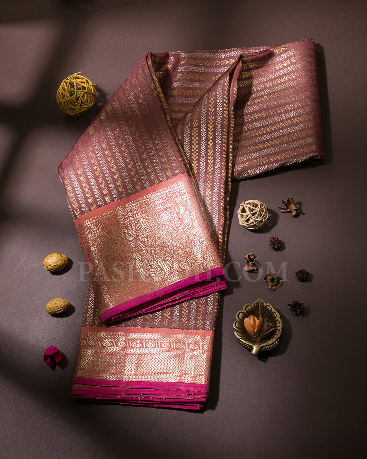 Mild Chocolate Brown And Peach Kanjivaram Silk Saree - S1179(A)