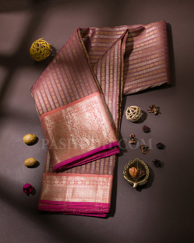 Mild Chocolate Brown And Peach Kanjivaram Silk Saree - S1179(A)