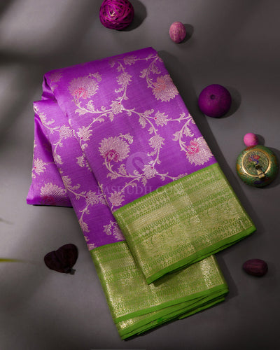 Lavender and Green Kanjivaram Silk Saree - S797 - View1