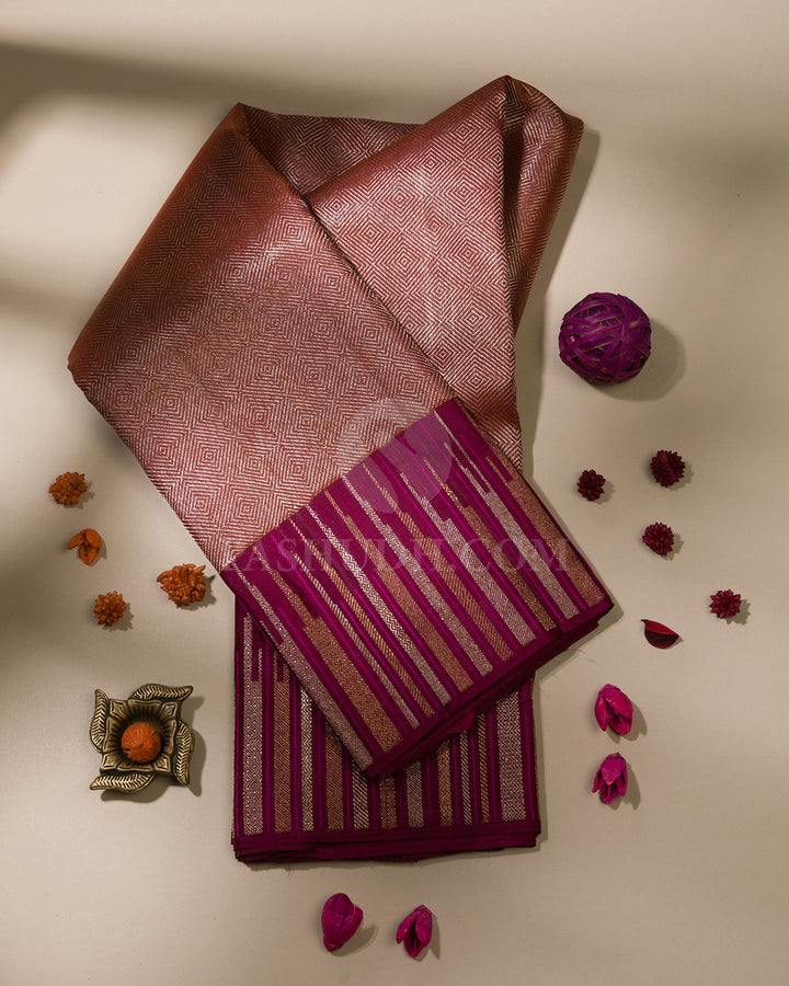 Honey & Magenta Kanjivaram Silk Saree - S1033(A)