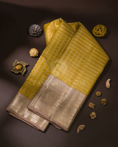 Mustard Yellow And Beige Kanjivaram Silk Saree - S1158(A)