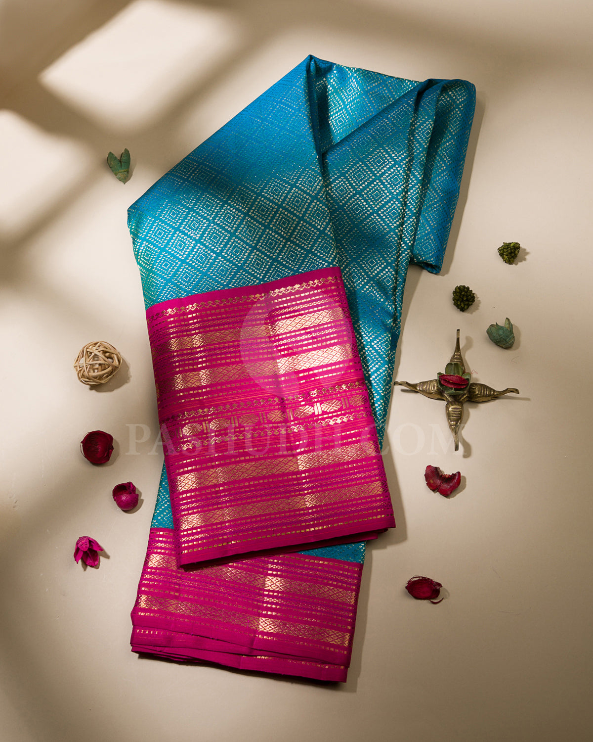 Ananda Blue and Rani Pink Kanjivaram Silk Saree - S1174(A)