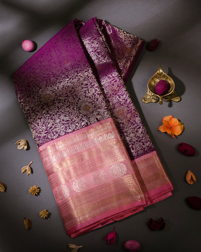 Violet & Light Pink Zari Kanjivaram Silk Saree - S812 - View 1