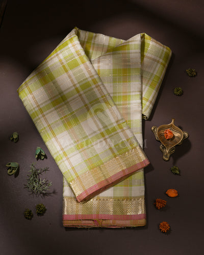 Cream, Light Green & Beige Kanjivaram Silk Saree - S1020(A)