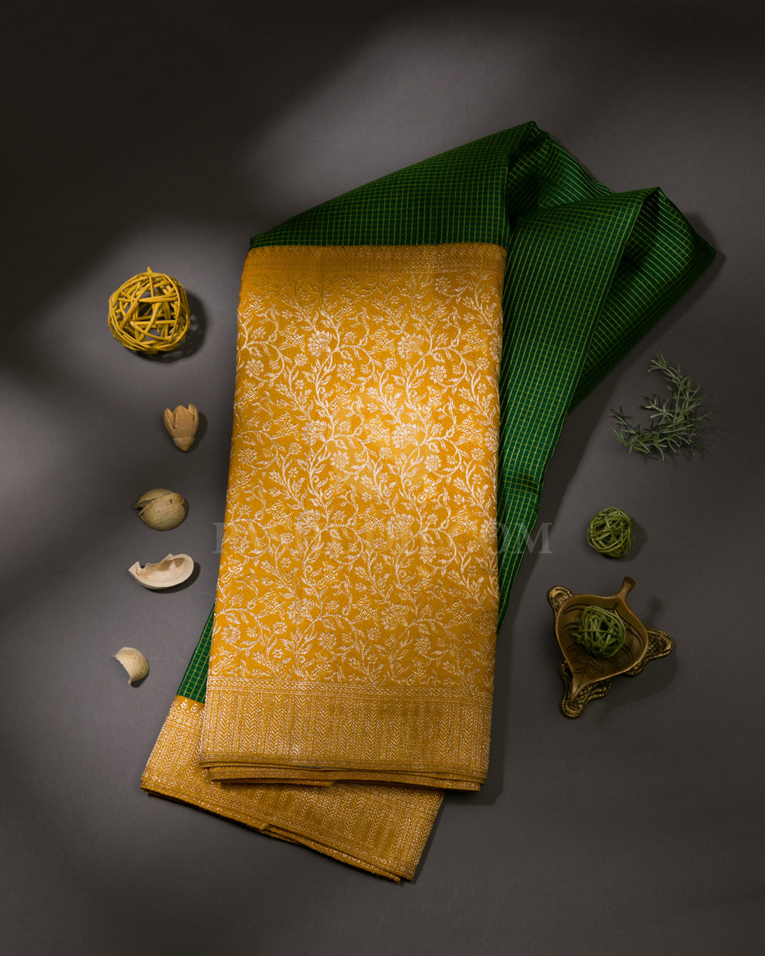 Dark Green And Mango Yellow Kanjivaram Silk Saree - S1141(A)