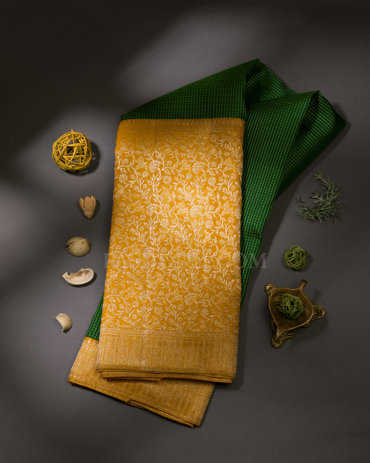 Dark Green And Mango Yellow Kanjivaram Silk Saree - S1141(A)